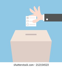 Vote ballot with box. Vector illustration, flat design