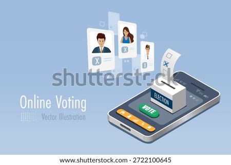 Vote ballot dropping into the election box on smartphone. E voting, online election, political vote concept. Vector.	