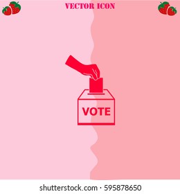 Vote ballot vector  icon. Strawberry Background.