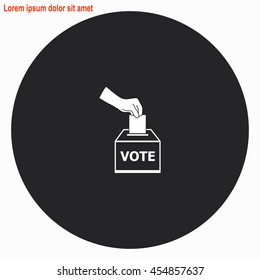 Vote ballot web icon. Gray circle button with white illustration.