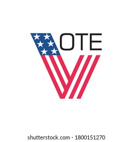 Vote. banner with american flag. Word "Vote" isolated on white background. Vector Badge Design. Presidential election in United States. patriotic  illustration. Vote 2020. Creative logo, icon