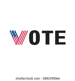 Vote banner with american flag. Word "Vote" isolated on white background. Presidential election in United States. patriotic illustration in American style. Creative banner, logo, icon.
