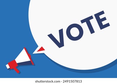 Vote banner. Megaphone or loudspeaker with speech bubble and vote word. Promotion communication banner. Elections agitation. Vector illustration