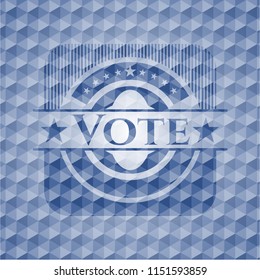 Vote blue badge with geometric background.