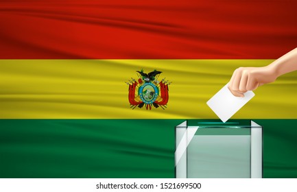 Vote For Bolivia Election With Voting Box And Bolivian Flag. Vector Illustration.