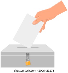 Vote box and ballot hand with paper vector icon