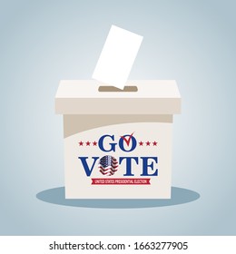 Vote box with checklist. 2020 United States of  Presidential Election banner.Go Vote. Patriotic illustration