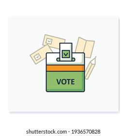 Vote box color icon. Voting form with check mark in ballot box. Choice, vote concept. Democracy. Parliamentary or presidential elections. Isolated vector illustration