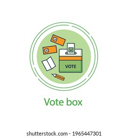 Vote box concept line icon. Voting form with check mark in ballot box. Choice, vote concept. Democracy. Parliamentary or presidential elections.Vector isolated conception metaphor illustration