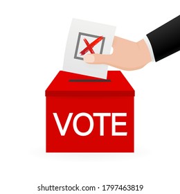 Vote box, great design for any purposes. Voting hand concept. Minimal design. 3d illustration.
