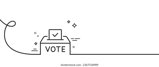 Vote box line icon. Continuous one line with curl. Voting ballot sign. Public election symbol. Vote box single outline ribbon. Loop curve pattern. Vector