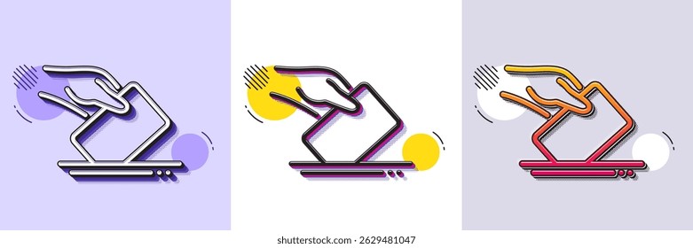 Icono de la línea del recuadro de votación. Patrón punteado de semitono. Icono de degradado con sombra de grano. Mano con el signo de la boleta de votación. Símbolo de elección pública. Icono de papeleta de votación de línea. Varios diseños. Vector