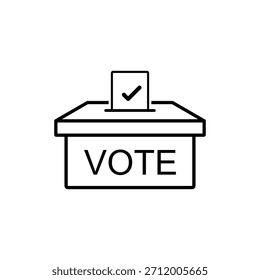 Icono de la línea de la caja de votación, signo de la boleta de votación. diseño plano de la Ilustración vectorial