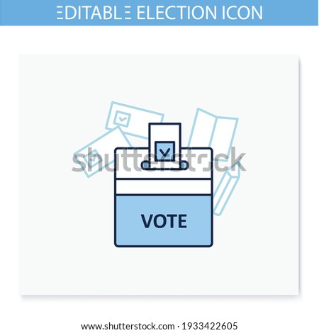 Vote box line icon. Voting form with check mark in ballot box. Choice, vote concept. Democracy. Parliamentary or presidential elections. Isolated vector illustration. Editable stroke