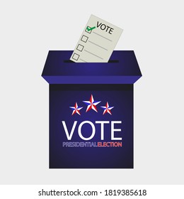 Casilla de votos sobre fondo blanco. Concepto de votación en estilo plano. Concepto de elección estadounidense. Elección presidencial. poner su elección.10 pasos
