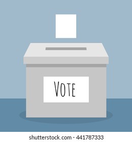 vote box with paper flat design blue background