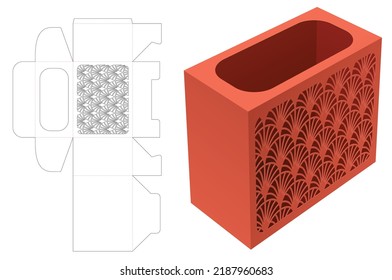 Vote box with stenciled Japanese pattern die cut template and 3D mockup