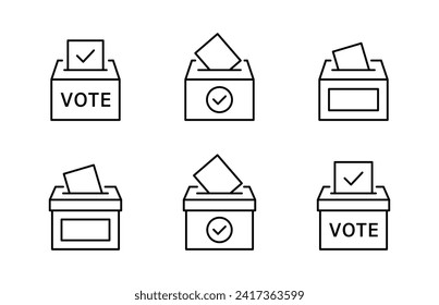 Vote bulletin icon set. Election vote icons. Vote box. Ballot icon collection