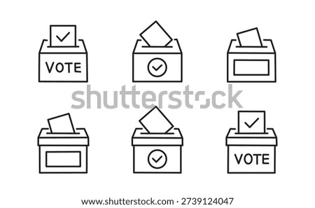 Vote bulletin icon set. Election vote icons. Vote box. Ballot icon collection