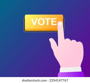 Vote button. Flat, color, hand and button, finger on vote button. Vector illustration