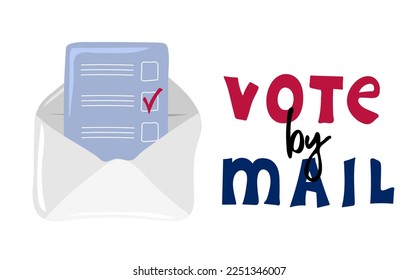 Vote by mail. Hand written text  and envelope with  checklist. Presidential Election of USA Campaign 2024. Political election campaign. Vector illustration