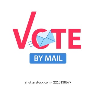 Vote By Mail. Icon Blue Envelope With Red Word Vote. Vector Illustration Isolated On White Background.