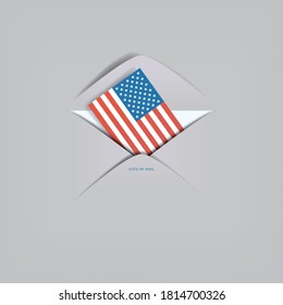 Vote by mail in US presidential election vector concept. American flag in envelope. Cast ballot, distant voting. Eps10 illustration.