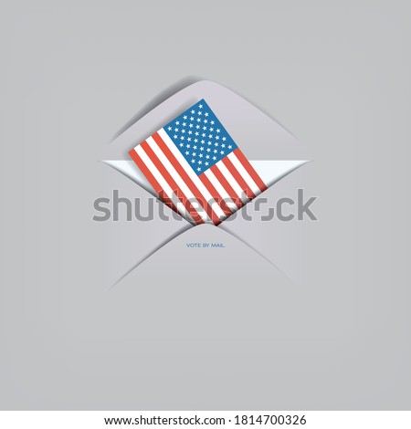 Vote by mail in US presidential election vector concept. American flag in envelope. Cast ballot, distant voting. Eps10 illustration.