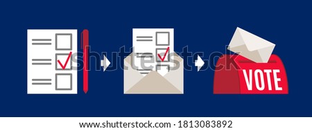 Vote by mail vector instruction illustration. Voting form, envelope, post box. Elections during quarantine concept.