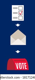 Vote by mail vector manual illustration on white background. Voting form, envelope, post box. Elections during quarantine concept.