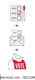 Vote by mail vector manual illustration on white background. Voting form, envelope, post box. Elections during quarantine concept.