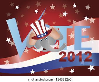 Vote Check Mark Text 2012 Republican with Elephant and US Flag Background Vector
