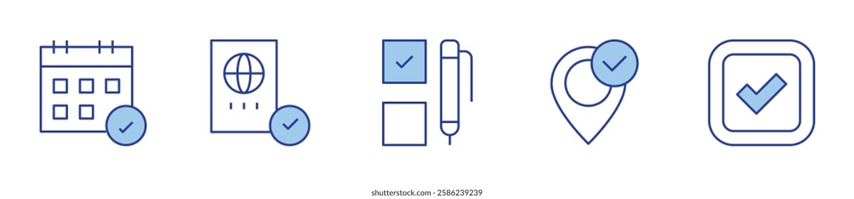 vote, checkmark, done, reminder, passport. Checkmark Icon vector illustration. Line Duotone style. Editable stroke.