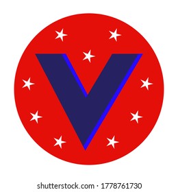 Vote circle sticker or label,  elections, vote sign. Letter V as a symbol of voting and choice. Vote badge or pin