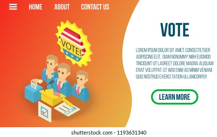 Vote concept banner. Isometric banner of vote vector concept for web, giftcard and postcard