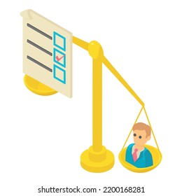 Vote Concept Icon Isometric Vector. Scales With Candidate Icon, Voting Document. Vote Majority Bulletin, Democracy Concept, Election