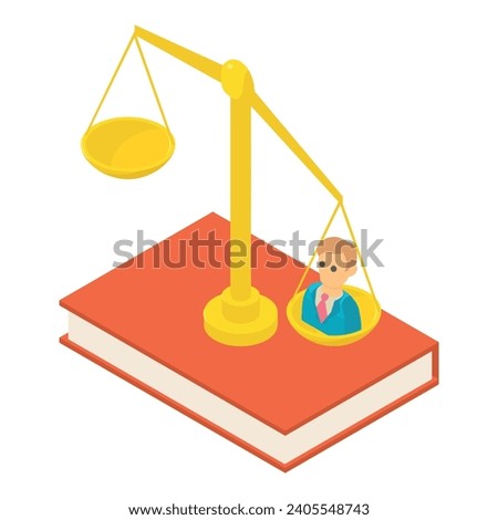 Vote concept icon isometric vector. Scales with male candidate on big paper book. Democracy concept, electoral advantage