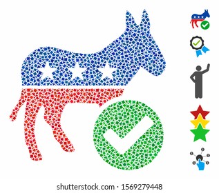 Vote Democrat Donkey Icon Mosaic Of Uneven Elements In Variable Sizes And Color Tints, Based On Vote Democrat Donkey Icon. Vector Uneven Elements Are Organized Into Composition.