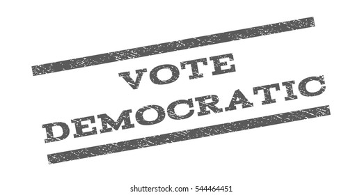 Vote Democratic watermark stamp. Text tag between parallel lines with grunge design style. Rubber seal stamp with scratched texture. Vector grey color ink imprint on a white background.
