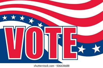 Vote Design Includes colors similar to the stars and stripes of the U.S.A. flag and text.