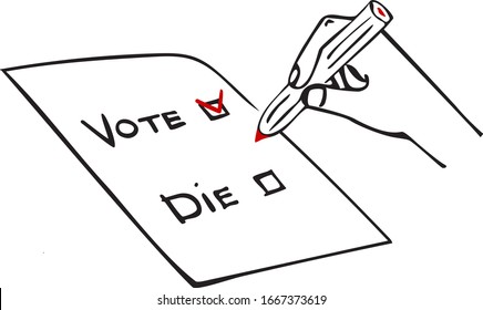 Vote or die statement, voting call illustration, right to vote for person, importance of every voice during elections, political activity is needed