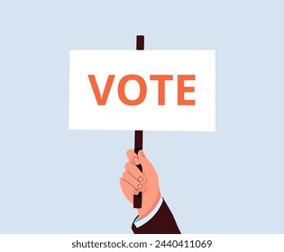 Vote, election concept design with hand drawn hands holding Vote sign, leaving vote, participate in voting, holding a megaphone, hand leaving paper in ballot box. Modern minimal style. Poster, banner