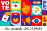 Vote, election concept design. Modern geometric style. Poster, banner and background. Bold colorful modular vector illustration
