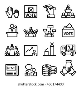 Vote , Election, Democracy Icon Set  In Thin Line Style