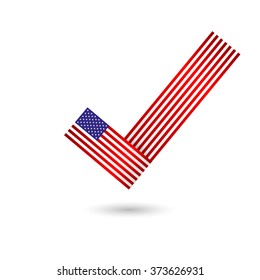 Vote in Elections. poll  icon. Vector illustration. USA flag isolated on white background. ballot box. voting box. button. 