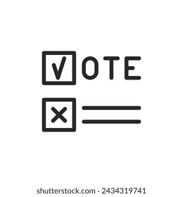 Vote Emblem Icon with Checkmark and Cross. Vector Outline Sticker for Election Choice, Ballot Options, and Political Decision Making.