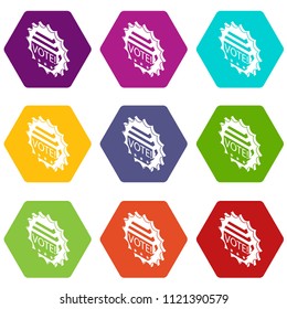 Vote emblem icons 9 set coloful isolated on white for web
