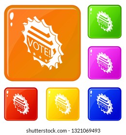 Vote emblem icons set collection vector 6 color isolated on white background