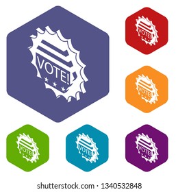 Vote emblem icons vector colorful hexahedron set collection isolated on white