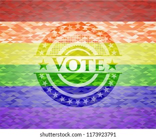 Vote emblem on mosaic background with the colors of the LGBT flag